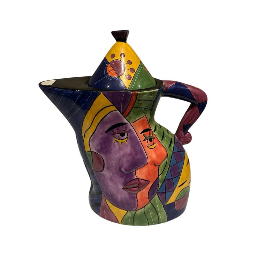 Abstract Multicolor Ceramic Art Pitcher tea pot Picasso inspired art